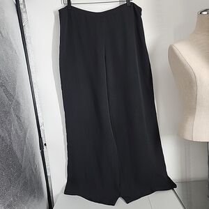 Eileen Fisher Size Large 100% Silk Black Wide Leg dress Pants